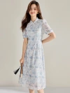 24 Carefully selected New Chinese-style retro button-up chiffon floral cinched waist dress, Chinese-style improved cheongsam dress 15661 Application Scenario